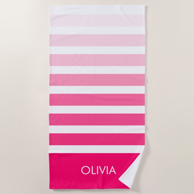 Serviette De Plage Nom Ombre rose personnalisé (Devant)