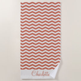 Serviette De Plage Nom orange pastel en rayure zig zag géométrique