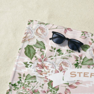 Serviette De Plage Nom ou devis du Motif Rose de Trellis rose Aztec