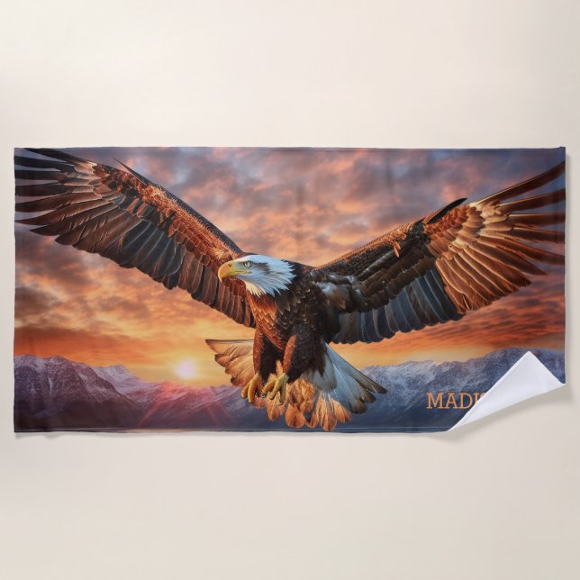 Serviette De Plage Nom personnalisé Aigle américaine (Devant)