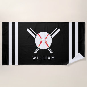 Serviette De Plage Nom personnalisé Baseball Black Stripes