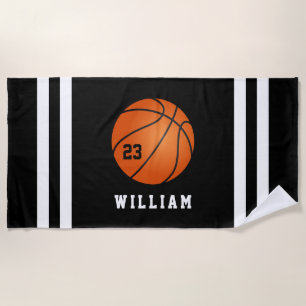 Serviette De Plage Nom personnalisé Basketball Black Stripes