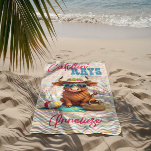 Serviette De Plage Nom personnalisé "Catchin' Rays" Conception de vac