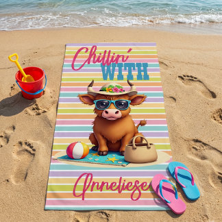 Serviette De Plage Nom Personnalisé "Chillin' With" Plage Vacances