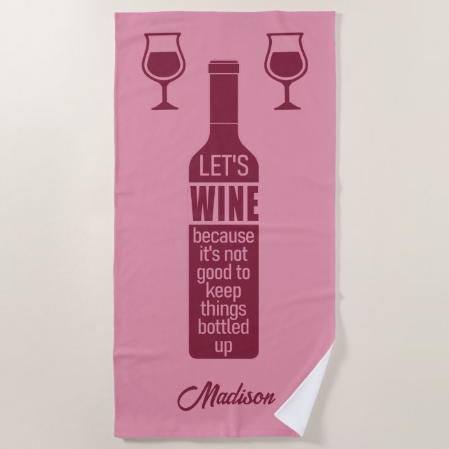 Serviette De Plage Nom personnalisé Citation de vin drôle (Devant)