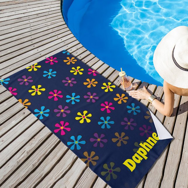Serviette De Plage Nom personnalisé de la fleur Hippie super (Créateur téléchargé)