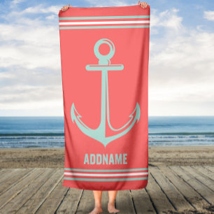 Serviette De Plage Nom personnalisé de l'Ancre orange et légère