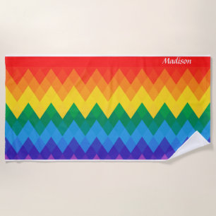 Serviette De Plage Nom personnalisé Dégradé arc-en-ciel   Style moder