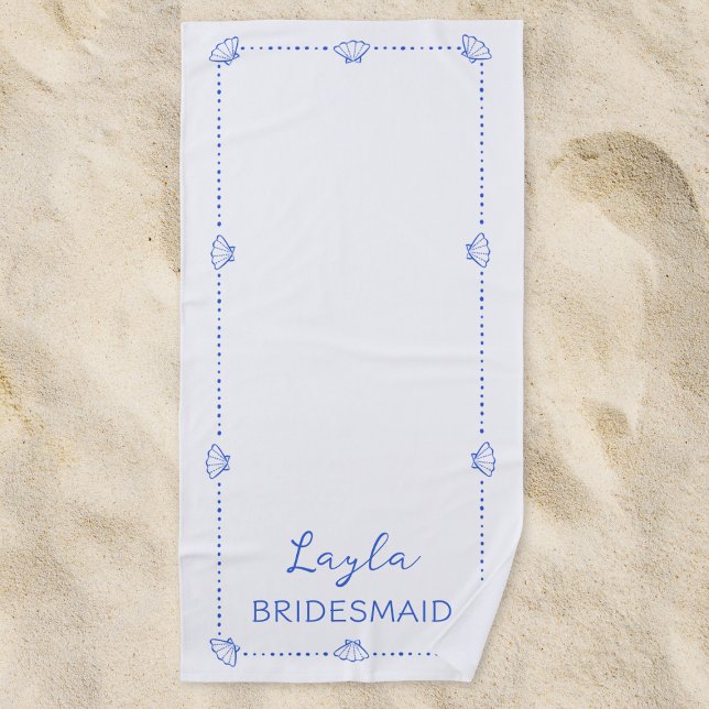 Serviette De Plage Nom personnalisé Demoiselle d'honneur Côtière Dess (Créateur téléchargé)
