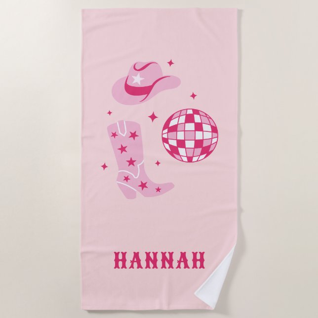 Serviette De Plage Nom personnalisé Disco Cowgirl Bachelorette Beach  (Devant)