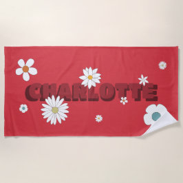 Serviette De Plage Nom personnalisé Fleurs de style rouge rétro