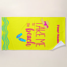 Serviette De Plage Nom personnalisé Jaune moderne vacances d'été