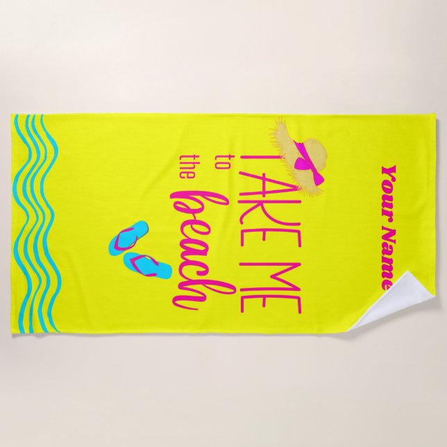 Serviette De Plage Nom personnalisé Jaune moderne vacances d'été (Devant)