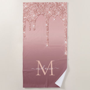 Serviette De Plage Nom personnalisé Lettre Rose Gold Parties scintill