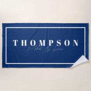 Serviette De Plage Nom personnalisé Marine Blue Elegant
