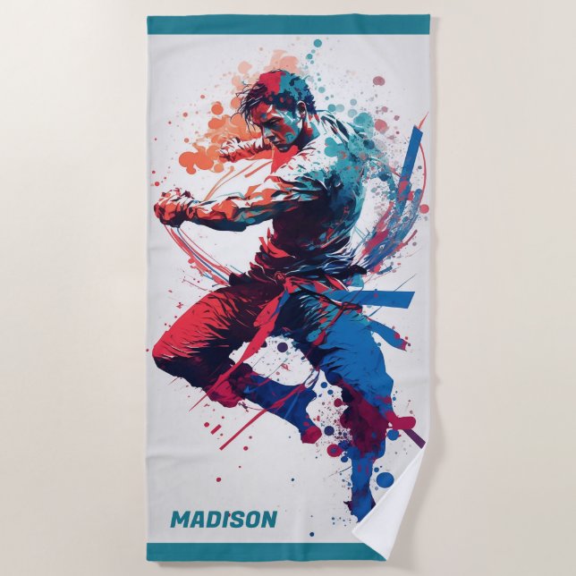 Serviette De Plage Nom personnalisé Martial Arts (Devant)