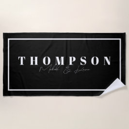Serviette De Plage Nom personnalisé Noir & Blanc Élégant