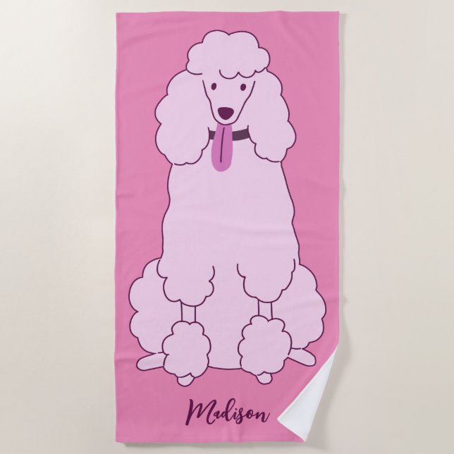 Serviette De Plage Nom personnalisé Poodle rose (Devant)
