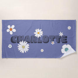 Serviette De Plage Nom personnalisé Purple Retro Style Fleurs