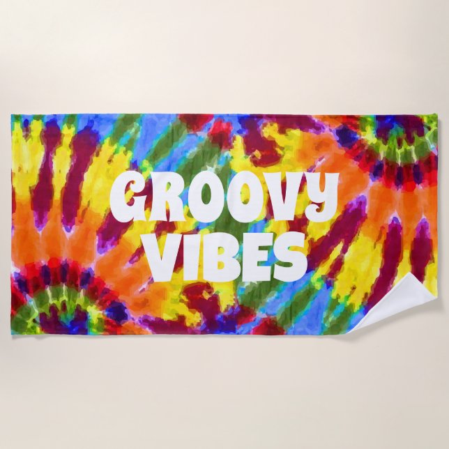 Serviette De Plage Nom personnalisé Rainbow Hippie Tie Dye (Devant)
