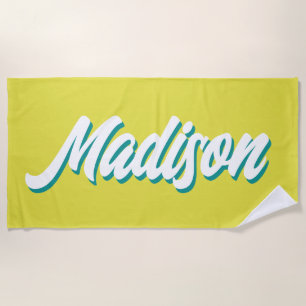 Serviette De Plage Nom personnalisé rétro personnalisé vintage piscin