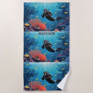 Serviette De Plage Nom personnalisé Scuba Diver