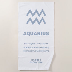 Serviette De Plage Nom personnalisé / Texte Symbole zodiaque Aquarius