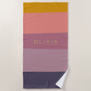 Serviette De Plage Nom personnalisé Tons terreux Rayures Tones apaisé