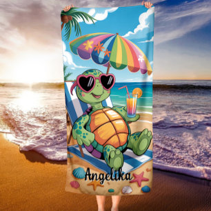 Serviette De Plage Nom personnalisé Tortue relaxante et ambiance trop