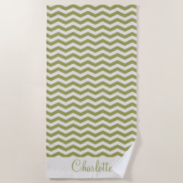 Serviette De Plage Nom vert pastel en rayure zig zag géométrique