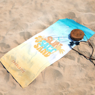 Serviette De Plage Nom vintage Summer Sun, Salt & Sand Thème