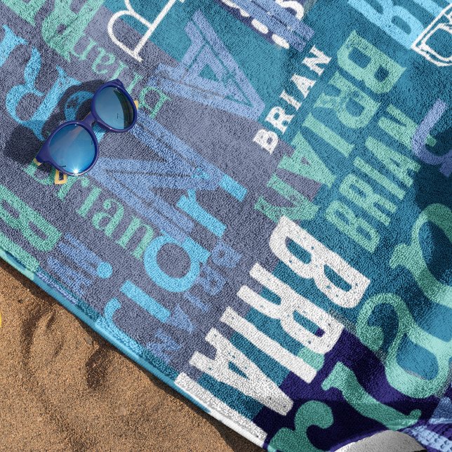 Serviette De Plage Noms répétés bleus (Créateur téléchargé)