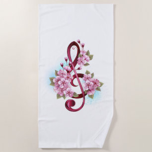 Serviette De Plage Notes de clef musicale en treble avec des fleurs S