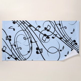Serviette De Plage Notes de musique fantaisie Bleu