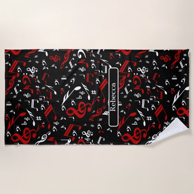 Serviette De Plage Notes musicales blanches et noires personnalisées (Devant)