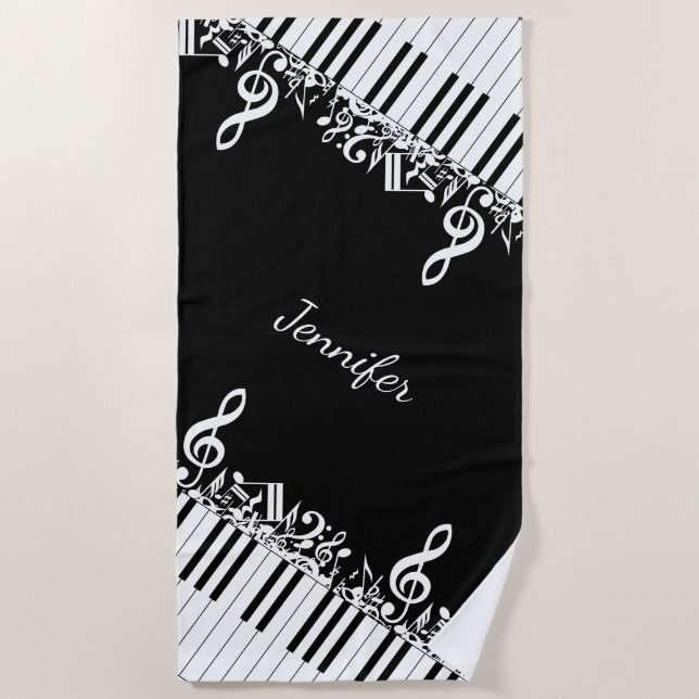 Serviette De Plage Notes musicales et clés brouillées personnalisées (Devant)
