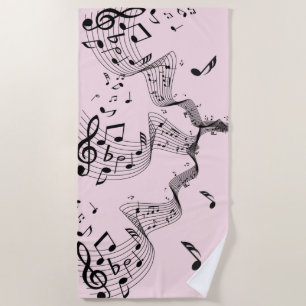 Serviette De Plage Notes musicales sur le rose