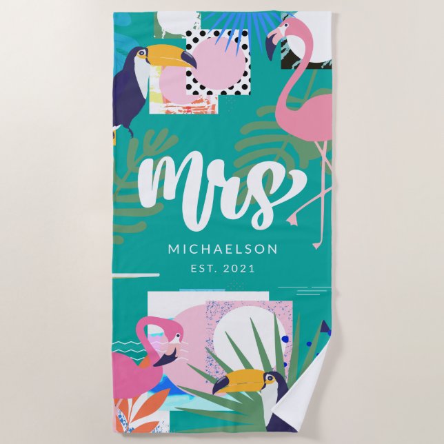 Serviette De Plage Nouvelle Mme | Feuilles tropicaux (Devant)