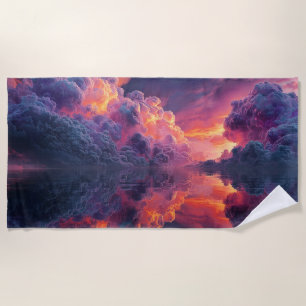 Serviette De Plage Nuages de coucher de soleil surréalistes réfléchis