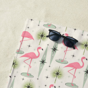 Serviette De Plage Oasis atomique aux Flamants roses roses
