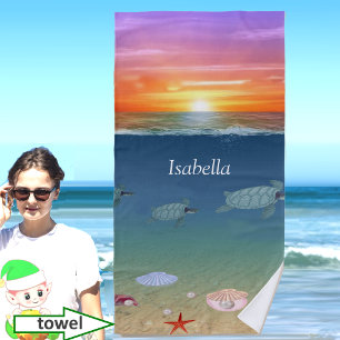 Serviette De Plage Océan et tortues personnalisé