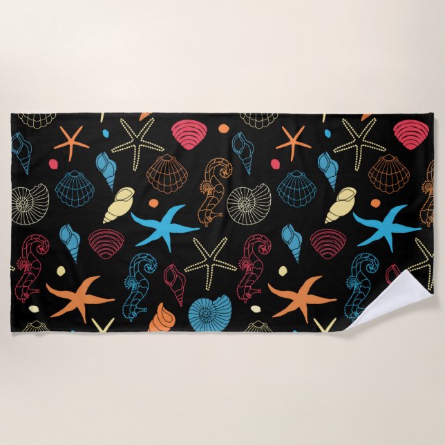 Serviette De Plage Ocean Seashs Starfish & Seahorse Sea Life (Devant)