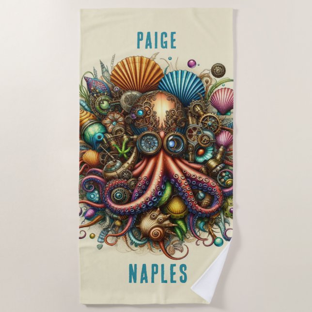 SERVIETTE DE PLAGE OCTOPUS ROSE ROSE WHACKACKACKY FUNKY (Devant)