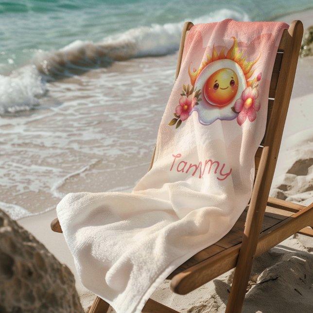 Serviette De Plage Oeuf frit Hot Sun Fleurs roses Fille (Créateur téléchargé)