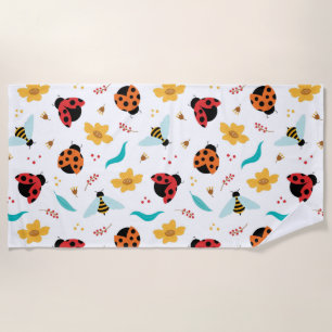 Serviette De Plage Oeufs-d'Amérique colorés et abeilles sur une flora