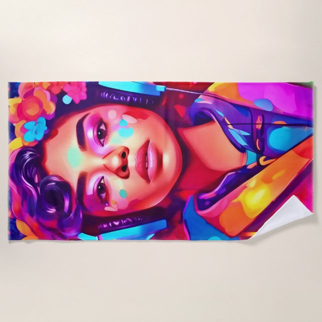 Serviette De Plage Oeuvre numérique Funky Lady (Devant)