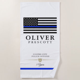 Serviette De Plage Officier de police Blanc de l'anniversaire du ser