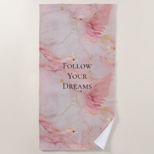 Serviette De Plage Oiseaux roses dorés