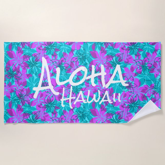 Serviette De Plage Olowalu Hibiscus Hawaiian Camo Aloha Monogramme Tu (Devant)