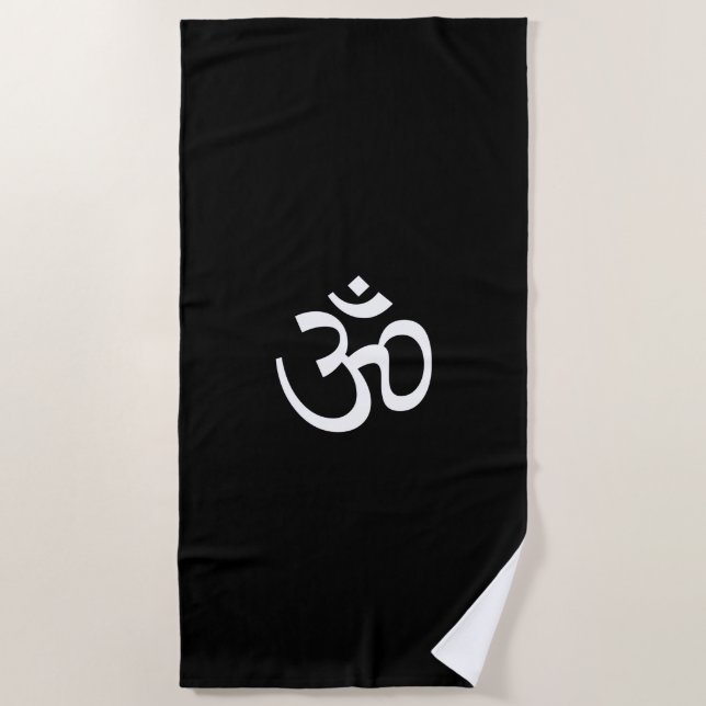 Serviette De Plage Om Aum contour Icône, Symbole hindouiste, noir bla (Devant)